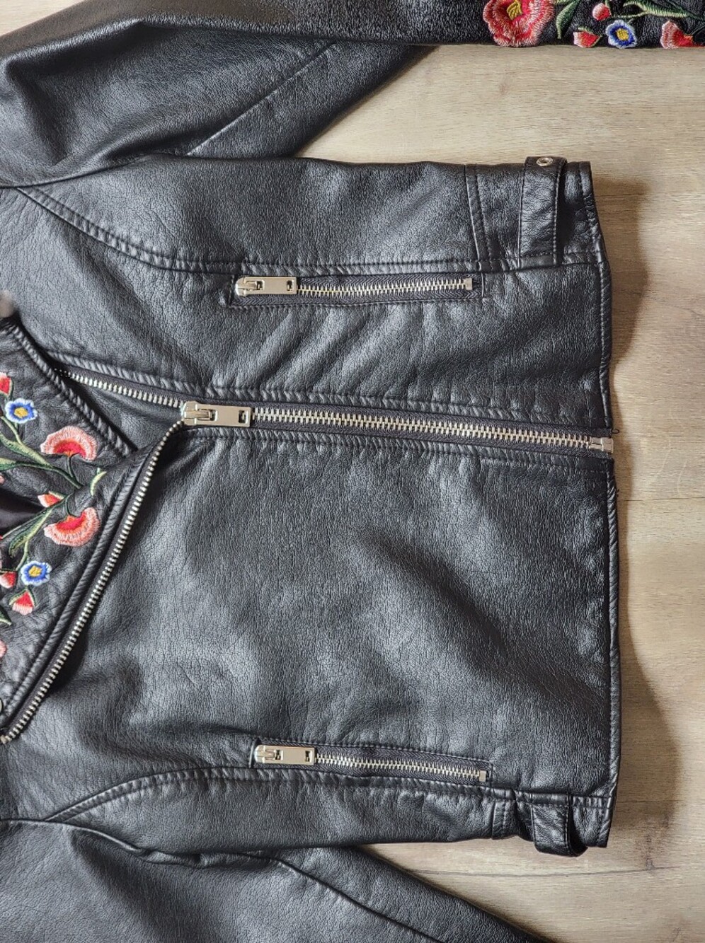 Streetwear Society Floral Embroidered Faux Leather Moto Biker Boho Jacket Size L - Picture 5 of 16
